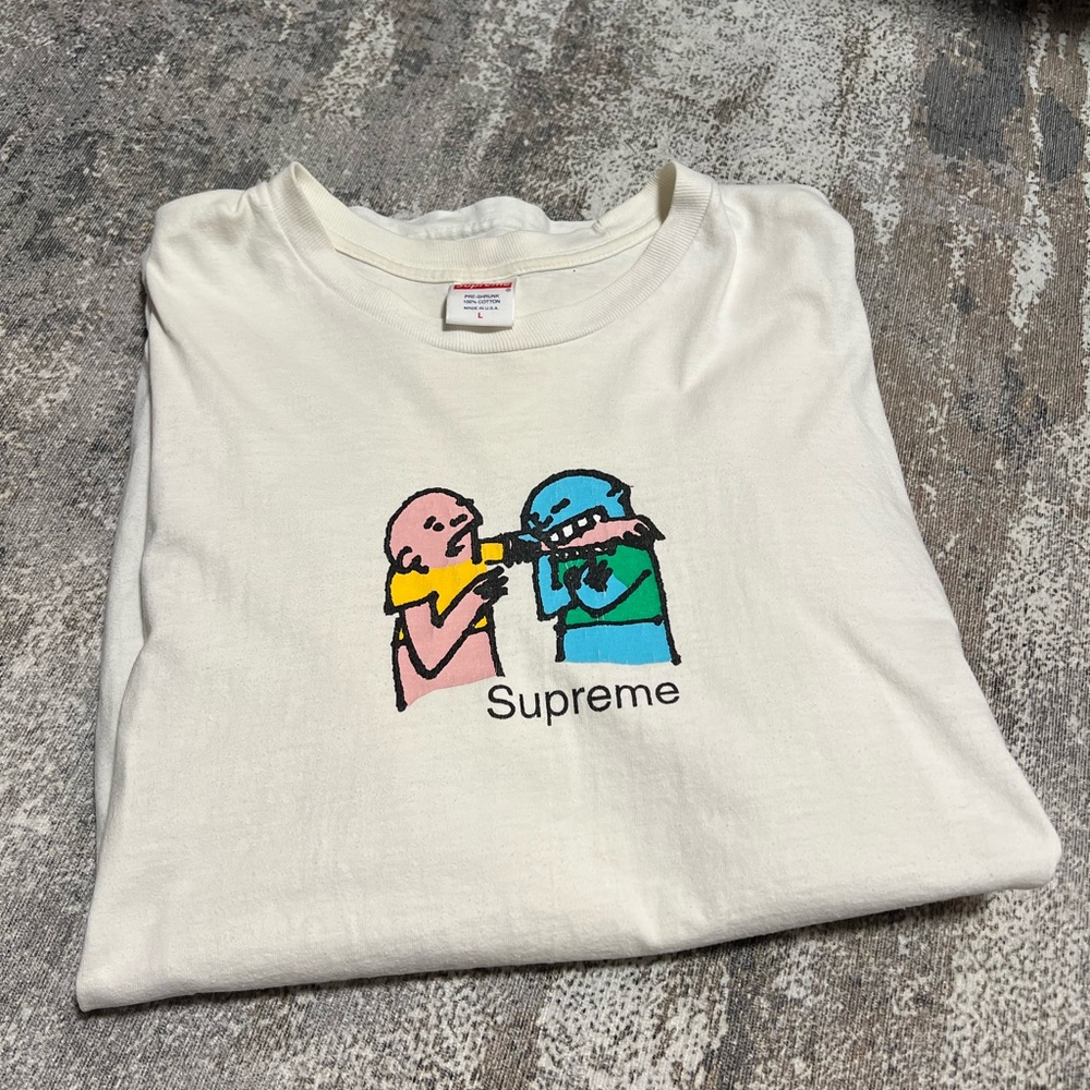 Supreme Cream Tee with Multicolor Cartoon Graphic